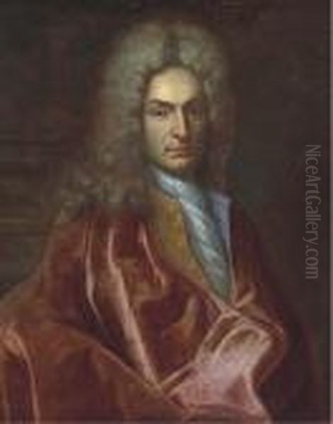 Portrait Of A Gentleman, Half-length, Wearing A Red Velvet Cloakand White Cravat - view 1