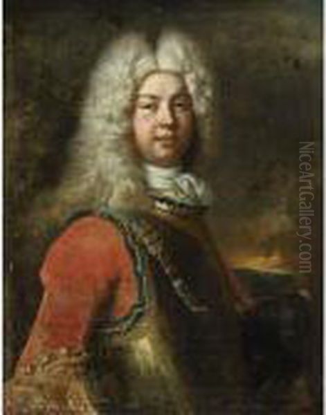 Portrait Of A Nobleman, Half 
Length, Wearing A Wig, A Red Coat With Gilt Embroidered Sleeves And A 
Cuirass - view 1