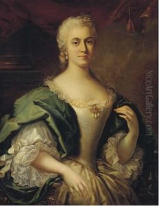 Portrait Of A Lady In A White Dress And A Green Silk Shawl