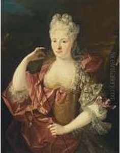 A Portrait Of A Lady As Diana,
Half Length, Wearing A Pink Silk Dress With Lace Cuffs And An
Embroidered Bodice, Holding A Bow In Her Left Hand A Portrait Of A Lady As Diana,
Half Length, Wearing A Pink Silk Dress With Lace Cuffs And An
Embroidered Bodice, Holding A Bow In Her Left Hand
