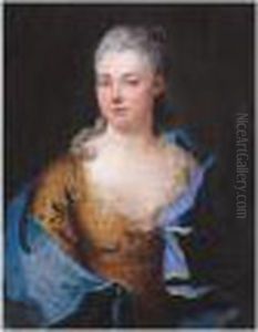Portrait Of A Lady, Half Length, Wearing An Ochre Dress And A Blue Mantle Portrait Of A Lady, Half Length, Wearing An Ochre Dress And A Blue Mantle