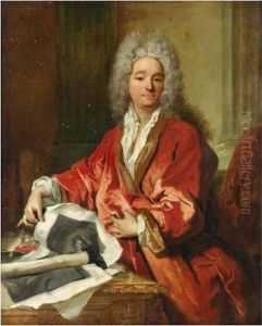 Portrait De Louis D'assenay Tenant Des Gravures by Nicolas de Largillierre