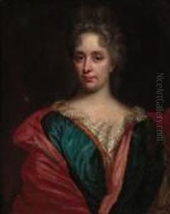 Portrait Of Jean-jacques De 
Rudder, Half-length In A Crimson Wrapand A Lace Jabot; And Portrait Of 
Marie De Rudder, Nee Deryckewaert, Half-length, In A Blue Dress With A 
Crimson Wrap by Nicolas de Largillierre