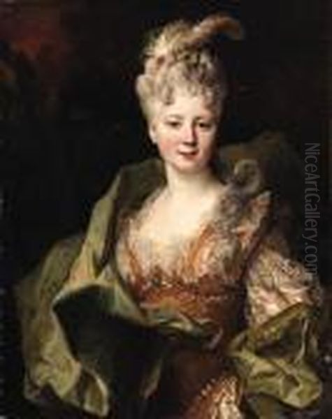 Portrait Of Mlle. Jeanne De
Gagne Perrigny, Half-length, In Anembroidered Orange And White Dress And
Green Wrap - view 1