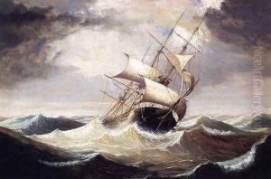 Three-Master in Rough Sea 1856 by Fitz Hugh Lane