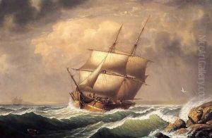 Merchant Brig under Reefed Topsails by Fitz Hugh Lane