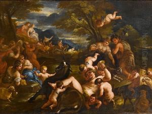 Drunken Silenus With Bacchus And Ariadne In The Distance by Paolo di Matteis