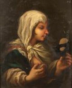 A Young Woman, In Profile, In A White Smock And A Blue Cloak, Holding A Carnival Mask by Paolo di Matteis