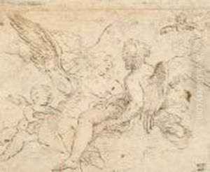 Recto: Study Of Angels And Putti
 On Clouds Verso:saint Attended By Putti Adoring The Name Of Jesus