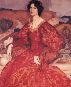 Sybil Walker in Red and Gold Dress by George Lambert
