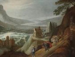 Travellers On A Country Path Before An Open Landscape, A Barn In The Distance