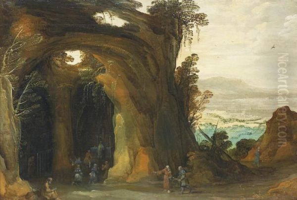 A Landscape With Pilgrims Attending Mass In A Grotto - view 1