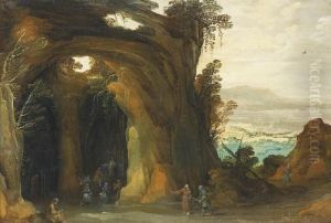 A Landscape With Pilgrims Attending Mass In A Grotto