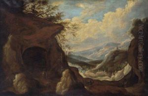 Paysage Panoramique Avec Ermites Dans Une Grotte by Joos De Momper