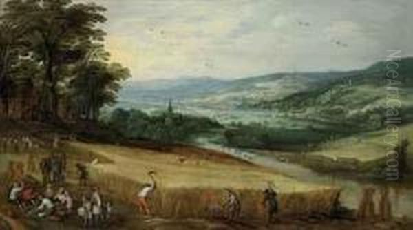 An Extensive Landscape With Harvesters - view 1