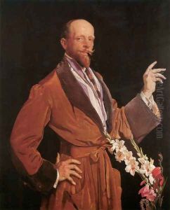 Self-Portrait with Gladioli by George Lambert