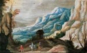 Gebirgslandschaft Mit Reisenden. by Joos De Momper
