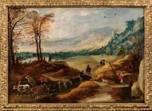 Paesaggio Montano Con Mandria E Viandanti