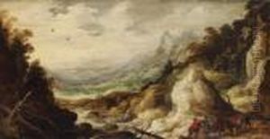 Bergslandskap Med Ryttare by Joos De Momper