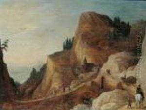 Gebirgslandschaft Mit Reisenden. by Joos De Momper