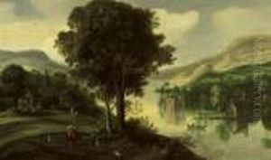 A Wooded River Landscape by Joos De Momper