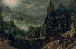 An Extensive Wooded Landscape With Travellers On A Path
