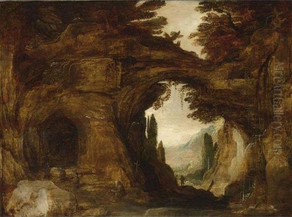 Monks Praying In A Grotto - view 1