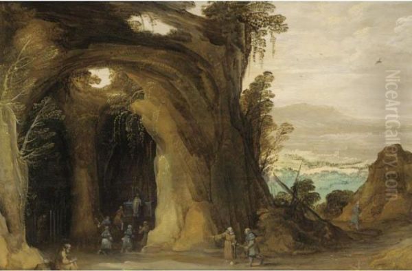 A Landscape With Pilgrims
Attending A Service In A Grotto, A Monk Reading In The Foreground - view 1