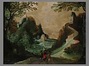 Drei Wanderer In Einer Schlucht Mit Schlossern Und Burgen