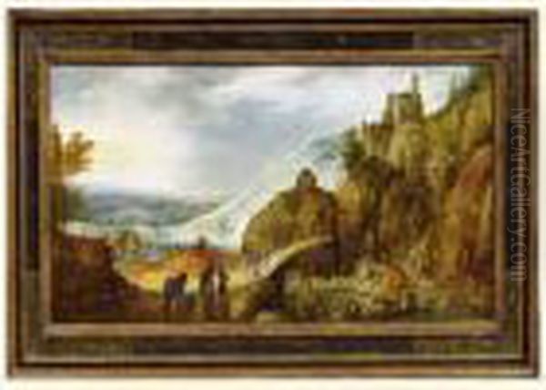 Paysage Fluvial Au Pont Et Aux Promeneurs - view 1