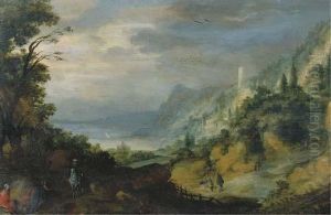 A Wooded Landscape With Travellers On A Path