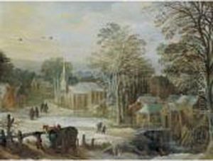 Winter Village With A Water Mill by Joos De Momper