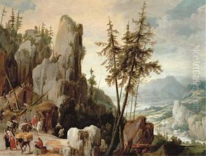 An Extensive Mountainous Landscape With Travellers On A Path