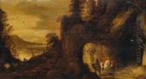 Paesaggio Con Cavalieri In Visita Alla Cascata by Joos De Momper