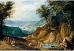An Extensive Mountainous
Landscape With Washerwomen And Other Figures Resting By A Waterfall An Extensive Mountainous
Landscape With Washerwomen And Other Figures Resting By A Waterfall