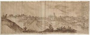An Extensive View Of Perugia, A Draughtsman In The Foreground by Joos De Momper