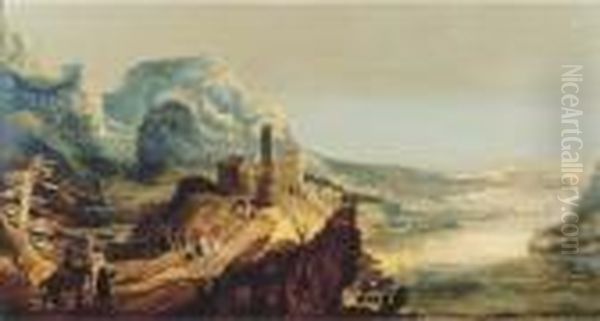 An Extensive River Landscape With Travellers On A Path - view 1