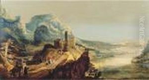 An Extensive River Landscape With Travellers On A Path