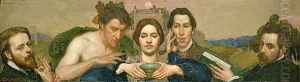 Self-portrait with Ambrose Patterson, Amy Lambert, Hugh Ramsay and Arthur Adams by George Lambert