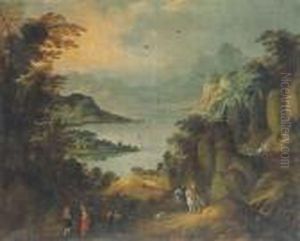 Promeneurs Au Bord D'un Lac, Dans Un Paysage Alpin