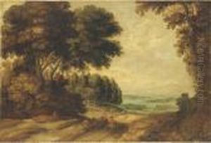 Paysage Boise Avec Des Cavaliers Sur Un Chemin