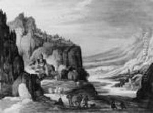 Gebirgslandschaft Mit Reisenden. by Joos De Momper