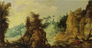 An Extensive River Landscape With Elijah Fed By The Ravens