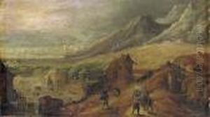 A Mountainous Landscape With Peasants On A Path, A Port Beyond A Mountainous Landscape With Peasants On A Path, A Port Beyond