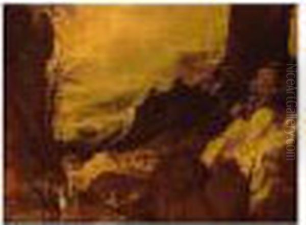 Mountainous Landscape With Travellers On A Path - view 1