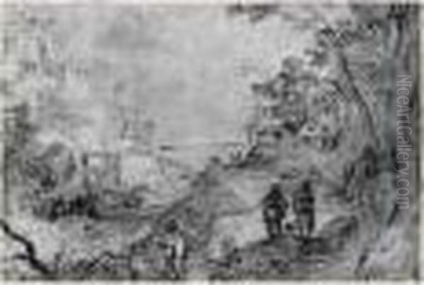 Paysage Cotier Avec Bergers Sur Des Collines - view 1