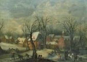 A View Of A Village In Winter
With Woodgatheres At Work Andtravellers With A Horse And Wagon On A
Snowy Path by Joos De Momper