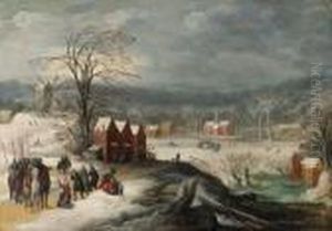 A Winter Landscape With Soldiers At A Village