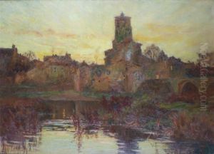 Village De Saint-astier Au Crepuscule by Francois Richard De Montholon
