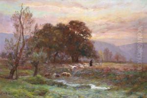 Troupeau De Mouton Au Soleil Couchanten Dordogne by Francois Richard De Montholon